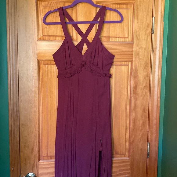 Burgundy Ruffle Maxi Dress - Picture 2 of 4
